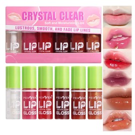 BANGFENG 6PCS Crystal Clear Lip Oil Lip Gloss Set, Long-Lasting Glass Shine, Non-Sticky Moisturizing Formula | Soft Brush Head Tinted Lip Color, Hydrating Transparent Lip Oil for Smooth, Plump Lips