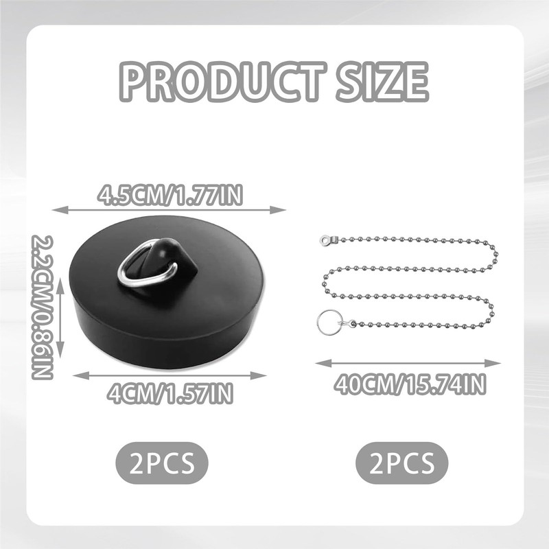 Drain Plug, Pack of 2 Plugs for Sink, Diameter 40-45