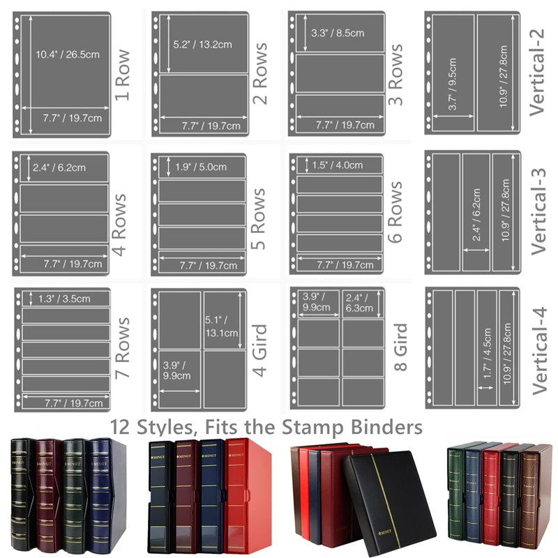 20 Sheet Stamp Pages, 7 Pockets Sleeves for Collectors, 9-Hole