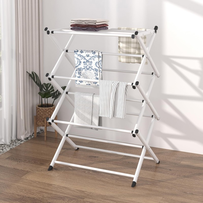 FKUO Household Indoor Folding Clothes Drying Rack, Dry Laundry and
