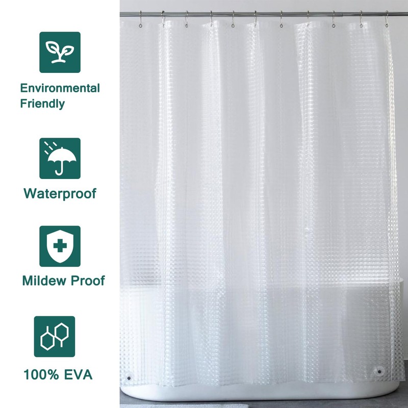 Clear Shower Curtain Liner, 100% Waterproof EVA 3D Shower Curtains