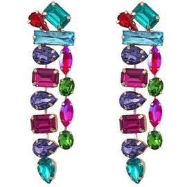 fxmimior - arete de diamantes de imitación grandes, color dorado, colorido, color verde, elegante, con borla larga, cadena larga, para mujer, niñas, Metal Diamantes de imitación Metal, Diamante de imitación