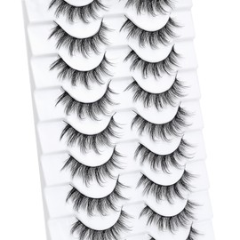 DZANIK Manga Lashes with Ultra Thin Band,10 Pair Spiky Natural Look Lashes Cat Eye False Eyelashes Look Like Extensions.