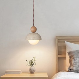 JIANTLAIUS Japanese Wabi-Sabi Yellow Travertine Pendant Lamp Natural Stone Pendant Light with Wood Hanging Light Nordic Mini Pendant Lighting G9 for Kitchen Island Dining Room