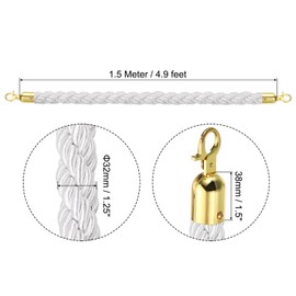 PATIKIL Stanchion Rope, 2 Pack 1.5m/5Ft Barrier Rope Twisted Post Ropes with Snap Hooks for Posts Stands Queue Divider Crowd Control of Hotel, White Golden