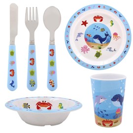 Children's Sea Life Design Melamine Tableware (Plate Bowl Cup Cutlery Set)
