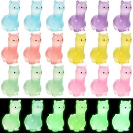 UHOMENY 18pcs Luminous Resin Tiny Alpaca Statue Cute Mini Resin Alpaca Figures Colorful Glowing Resin Animals with 6 Colors for Aquarium Garden Landscape Christmas Birthday Party