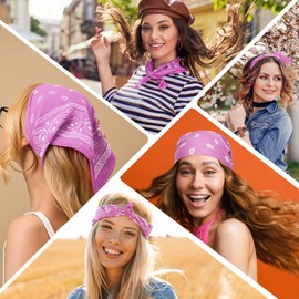 PLULON 12 Pack Pink Bandanas for Men Women, Paisley Pattern Bandana Bulk Headbands Men Handkerchief Cowboy Face Mask Square Scarf Headwear 100% Polyester