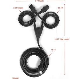 [UL Listed] OMNIHIL 10FT 3 Prong Power Cord Splitter Compatible with Sous Vide Vesta Perfecta Water Bath