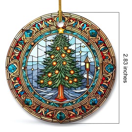 Stained Glass Patterns Christmas Tree Ceramic Ornament for Christmas Decorations, Christmas Ornament for Xmas Tree Decors, Ceramic Tree Ornament for Christmas Hanging Decorations