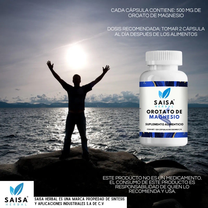 Orotato De Magnesio 100% Puro De 120 Cápsulas Saisa Herbal