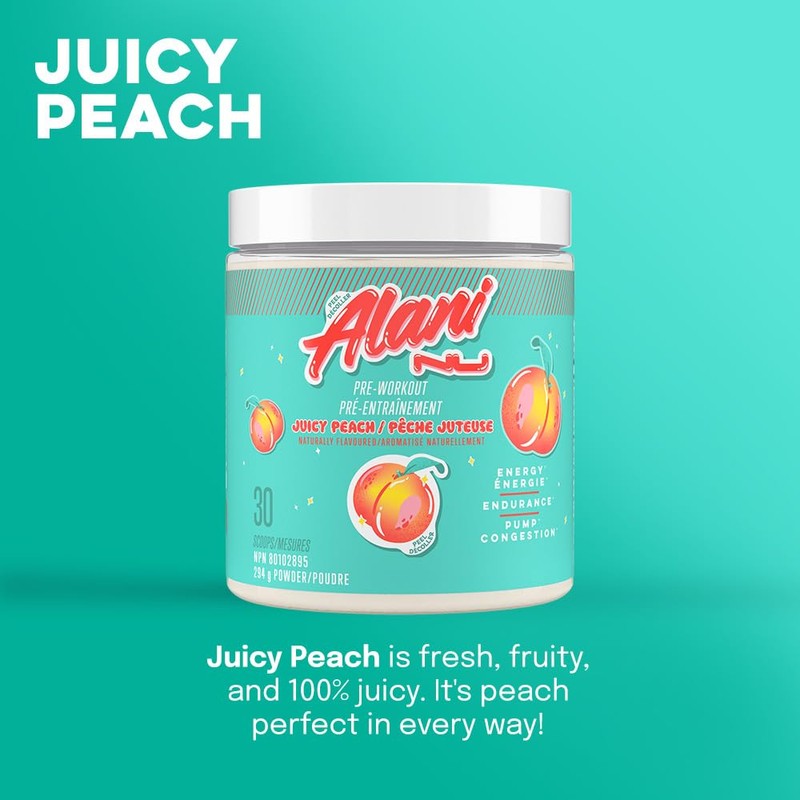 Alani Nu Pre Workout Powder Juicy Peach, Amino Energy Boost,
