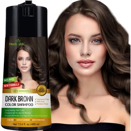 Herbishh Champú de color para cabello gris - Champú y acondicionador para teñir el cabello - Larga duración, cobertura completa de canas y bricolaje (Dark Brown) 400ml