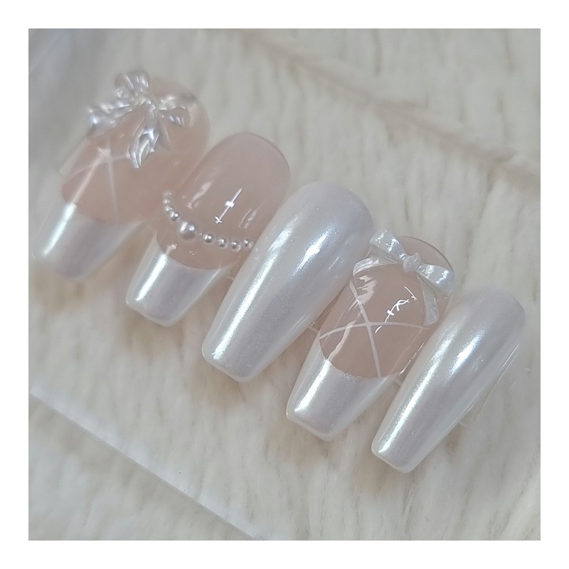 Pearl Shell Ballet Core Handmade Nail Tips - Short Square