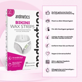 andmetics Bikini Cold Wax Strips | For up to 20 Uses | Vegan and Cruelty Free | Use for the Whole Body | For Up to 4 Weeks of Smooth Skin | Suitable for All Skin Types
