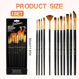 Brush Set, 12 Pieces Watercolour Brushes, Artist Brushes, Black Acrylic, Fine Brushes, High-Quality Nylon Bristles, Versatile Brush Heads, Ergonomic Handle, Ideal for Beginners and Professionals