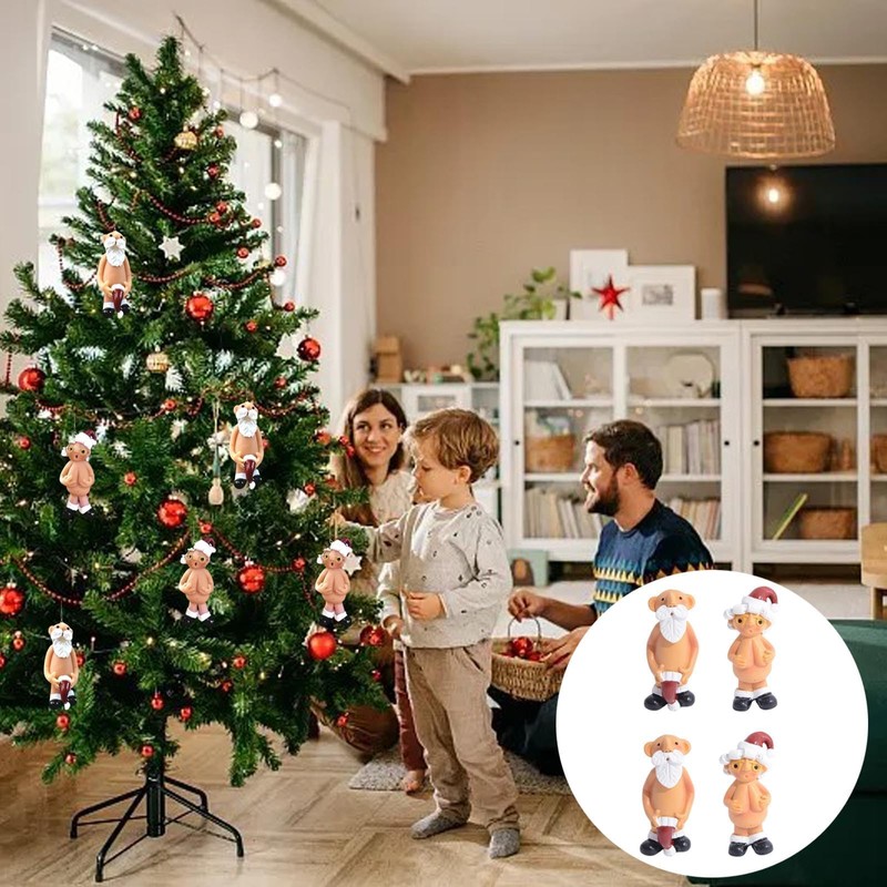 4PCS Xmas Decorations Naughty Santa Ornament Naughty Santa Tree Hanging