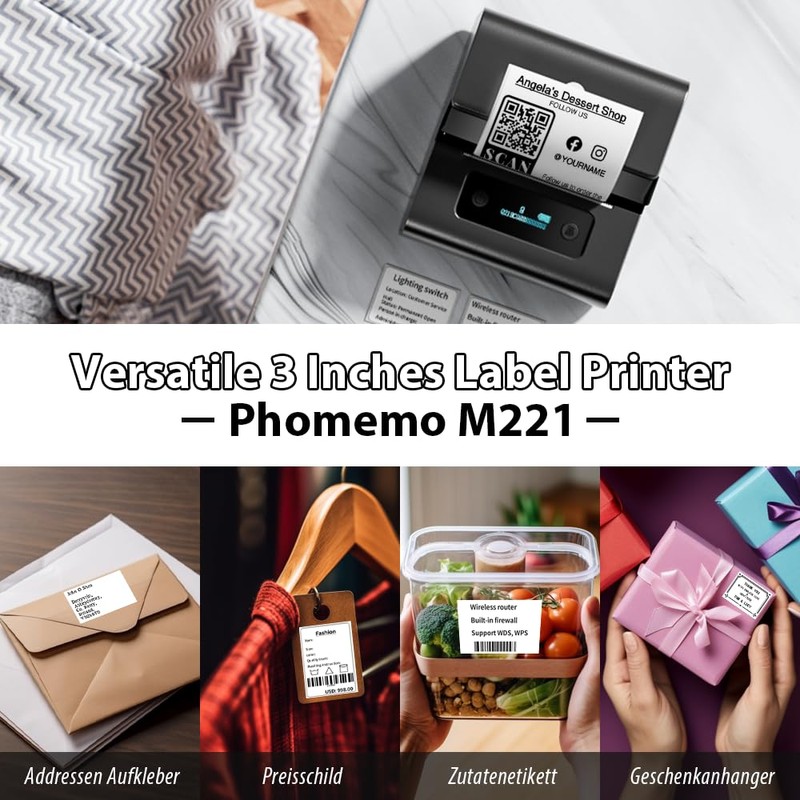 Phomemo M221 Label Printer with 3 Label Rolls - Thermal