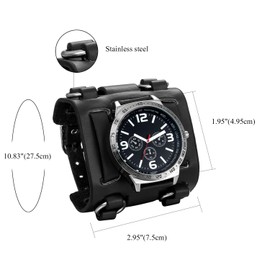 Avaner Mens Retro Steampunk Rock Black Wide Leather Bracelet Cuff Watches Big Face Round Dial Analog Quartz Sport Watch [Upgraded] Japanese Quartz Movement Watch (Black-2)