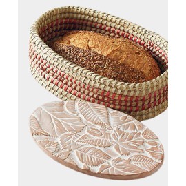 Better World Bio Bread Basket with Terracotta Warmer, Bread Basket, Bread Basket for Serving, Nature-Inspired Falling Leaves Design, Sized 12.5" w x 8.5" d x 3.5" h