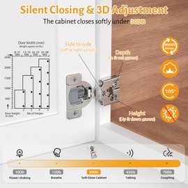 Chibery 10 Pack 3/4" Overlay 3D Soft Close Concealed Hinge for Face Frame Door, Smooth Slow Quite, Self Closing Hinges, 105° Open, Hidden Stainless Steel Hinge for Kitchen Cabinet Door, Satin Nickel