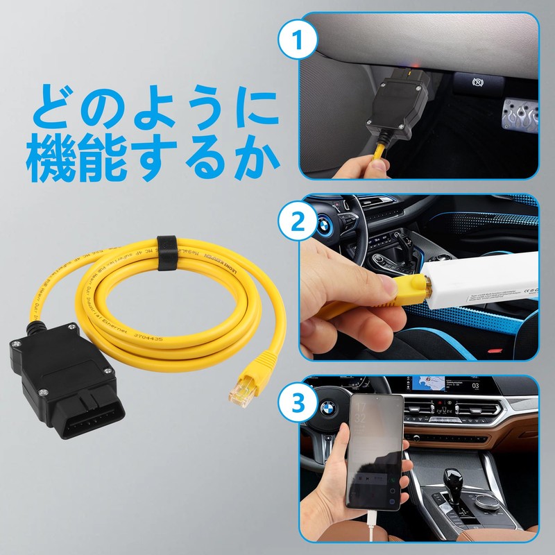 CERRXIAN ENET OBD2 RJ45 Cable,Ethernet RJ45-OBDII Interface Cable Car Diagnostic