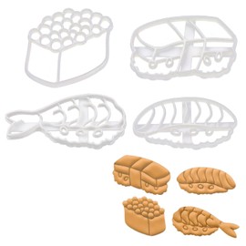 Set of 4 Sushi Cookie Cutters (Designs: Shrimp, Tamago, Salmon, and Salmon Roe), 4 Pieces - Bakerlogy