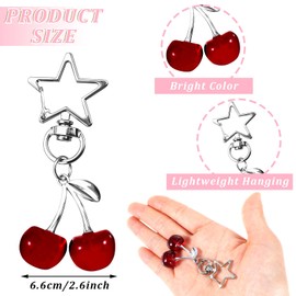 Cherry Keychain, Cute Bag Cherry Charm Hanging Cherry Decoration, Purse Charm Gift for Car Keys Birthday Mother's Day Red