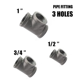 AGUTEA black wrought iron tee fitting Gland holder T-connector Floor fitting Straight rod tee connector (1 piece) (1 INCH)