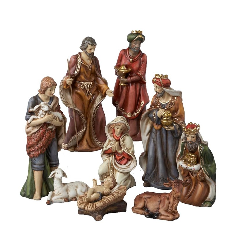 Kurt Adler 9-Inch Porcelain Nativity Figure Tablepiece Set of 9