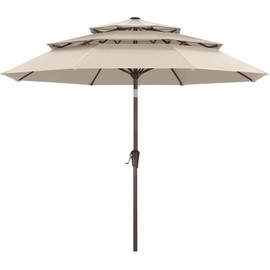 ABCCANOPY OLEFIN® 5-Year No Fading 9FT 3 Tiers Patio Umbrella, Outdoor Table Umbrella with 8 Sturdy Ribs for Deck, Backyard, Garden, Yard (Beige)