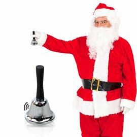 Christmas Bells Santa Hand Bell Metal Loud Service Call Bell Hotel Butler Dinner Counter Handheld Reception Bell School Warehouses Wedding Event Attention Bell Xmas Accessory Approx 6.5Dia 12.0H(1Pc)