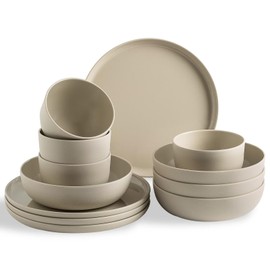 MissYIP Melamine Dinnerware Sets 12pcs, Service for 4, Unbreakable Reusable Kitchen Dinnerware Set, Outdoor Camping Dishes, BAP free, Dishwasher Safe,Not oven-safe or microwavable(CharlestonGray)