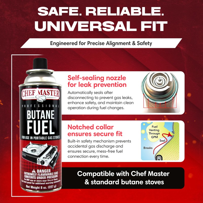 Chef Master 24x 8oz Butane Fuel Canister - Butane Fuel