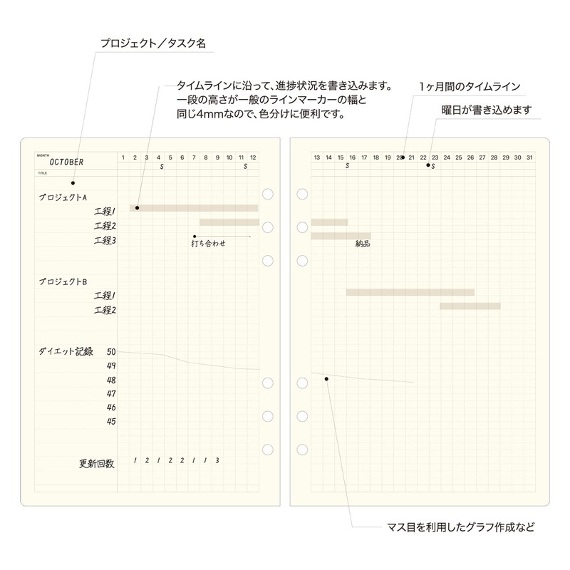 Laconic LGF25-45 Notebook Refill A5 Gantt Chart Date Free Style