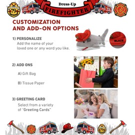 DolliBu Gray Shark Firefighter Stuffed Animal with Name Personalization - Super Soft Shark with Red Fireman Hat with Fire Department Patch, Cute Fire Fighter Doll Plush Toy for Kids - 12 Inch