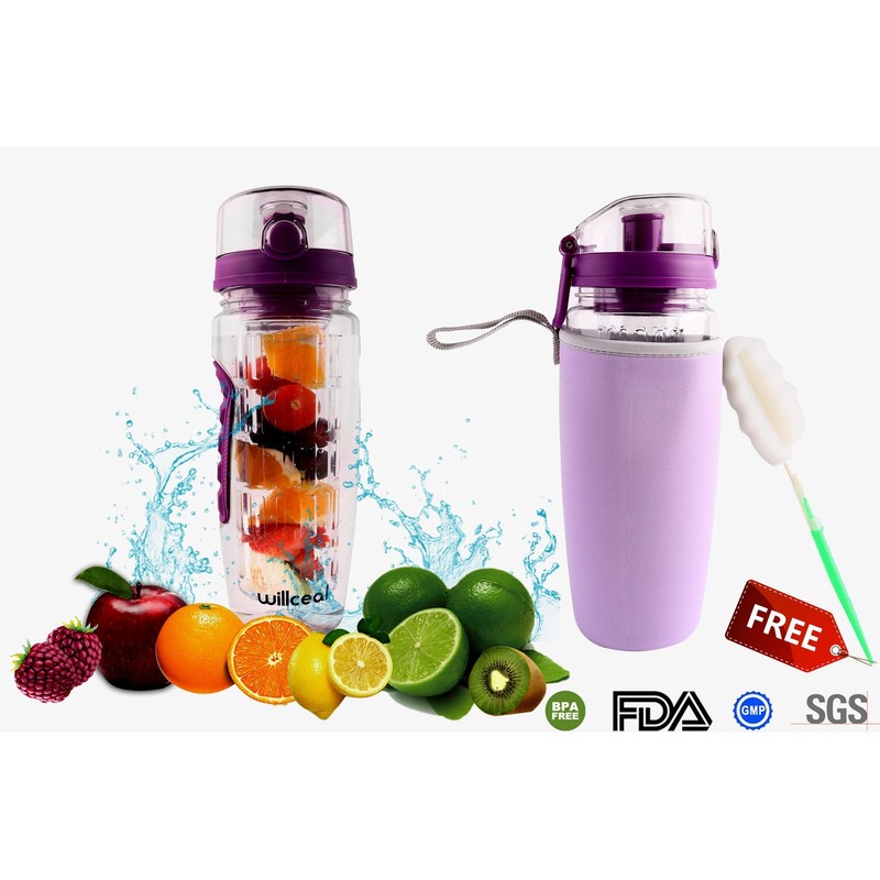 willceal Fruit Infuser Water Bottle 32oz Durable, Large - BPA
