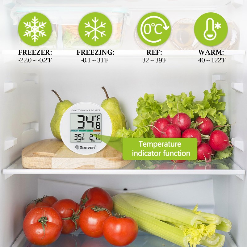 Geevon Small Digital Refrigerator Thermometer 8 Pack, IP65 Waterproof Commercial