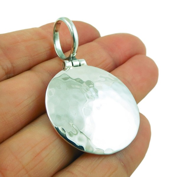 Solid 925 Sterling Silver Hammered Circle Disc Pendant