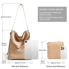 DSGUTWO Large Woven Tote Bag Vegan Leather Shoulder Bag for Women Fashion Travel Shopper Bag Top Handle Handbag and Purse (Khaki)