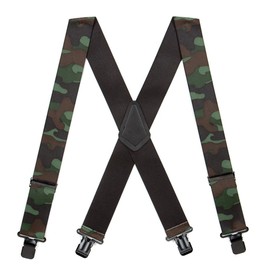 Suspender Store Camouflage Pattern Suspenders - 2-Inch Wide Elastic - X-Back - Gator Clip - 42" for 5'0" to 5'9" tall - Woodland Camo