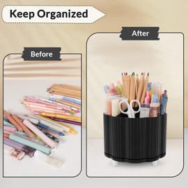 SKYDUE Desk Organiser, 360 Degree Pen Holder Rotatable, Pen Holder Desk with 5 Compartments, Pen Organiser for Office, School, Home, Pen Holder, Black