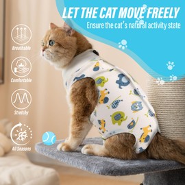 Viiotu Cat Recovery Suit Female, Kitten Onesie for Cats After Surgery, Breathable Soft Elastic Cat Clothes for Post-Surgery or Skin Diseases Protection,Cone of Shame Alternative (M, Blue Elephant)