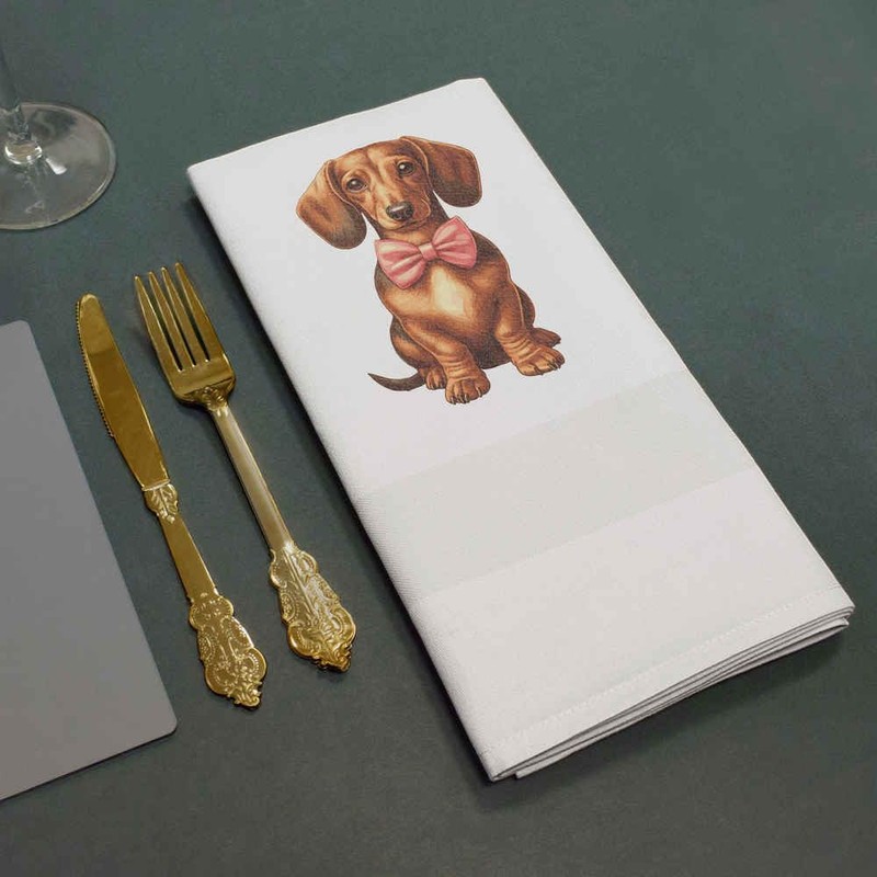 'Dachsund With Pink Bow Tie' Cotton Napkin/Dinner Cloth (NK00038902)