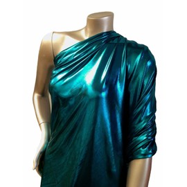 Shiny All Over Foil on Black Stretch Lightweight Polyester Slinky Spandex Fabric by The Yard (Dark Teal)