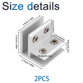 INCREWAY 2PCS Adjustable Glass Clips Kit 90 Degrees Adjustable Silver Square Glass Shelf Bracket Holder Bracket Clamp for Glass Fence Panel, Showcase, Wine Cabinet (5-8mm)