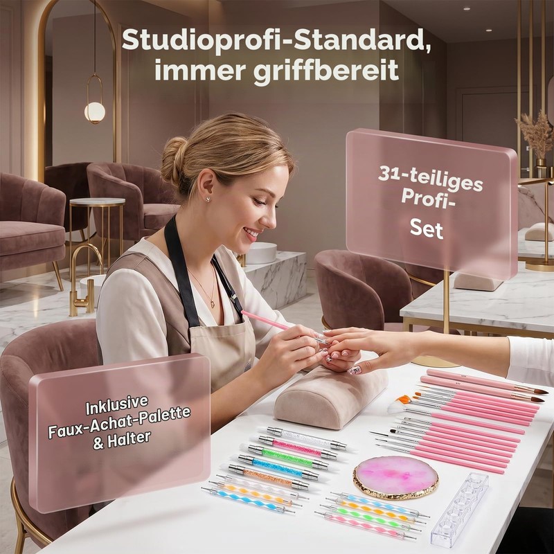 Nail Brush Set 30 Pieces with Dotting Tools Palette and