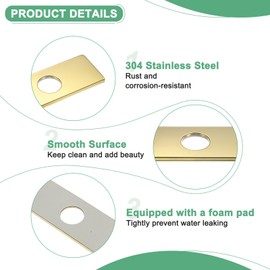 M METERXITY Faucet Deck Plate, 6 Inch Square Hole Cover Deck Plate for Bathroom/Kitchen Sink, 304 Stainless Steel Escutcheon Faucet Plate [Bright Gold]