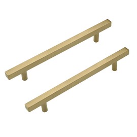 LONTAN 5 Pack Brass Cupboard Handles 160mm Brass Door Handles Gold Kitchen Handles Cabinet Door Handles Gold Cupboard Handles Brass Wardrobe Door Handles Gold Drawer Pulls Square Brass T Bar Handle