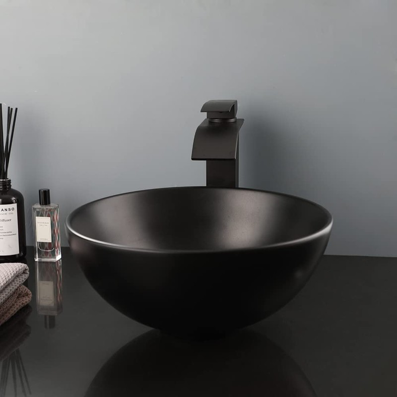KECTIAKL Bathroom Vessel Sink 13 Inch Black Ceramic Sink with